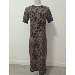 Fendi Brown FF Logo Patterned Knit dress
